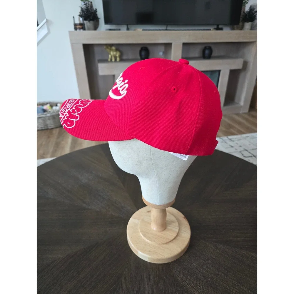 Georgia Red Baseball Cap Hat White Script Embroidery Adjustable Hook Loop Strap